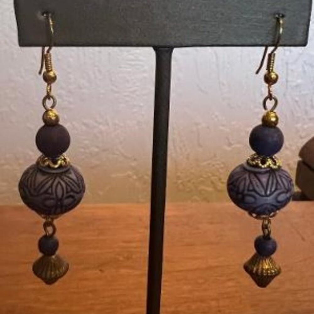 Vintage Dangle Blue/Gold Pierced Earrings